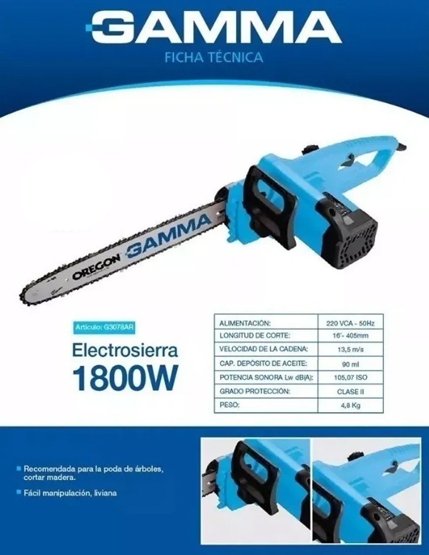 ✓ Motosierra Eléctrica 16″ (405mm) 1800W